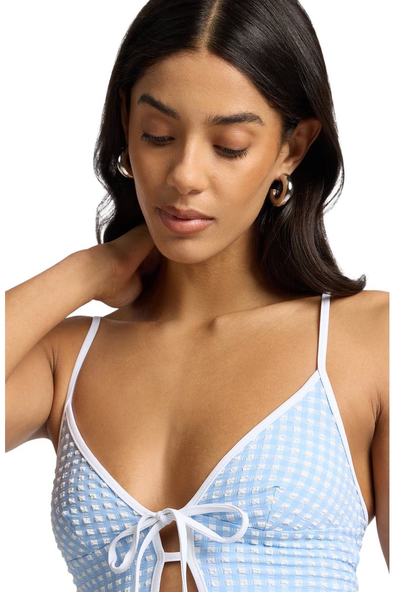 Soleil Tie Front One-Piece, Alternate, color, Sky/White