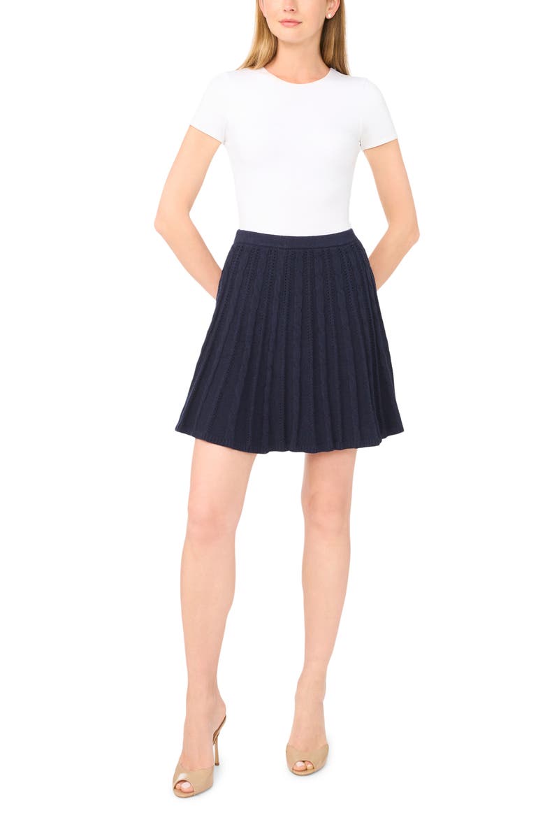 Cable Stitch Pointelle Sweater Miniskirt, Alternate, color, CLASSIC NAVY