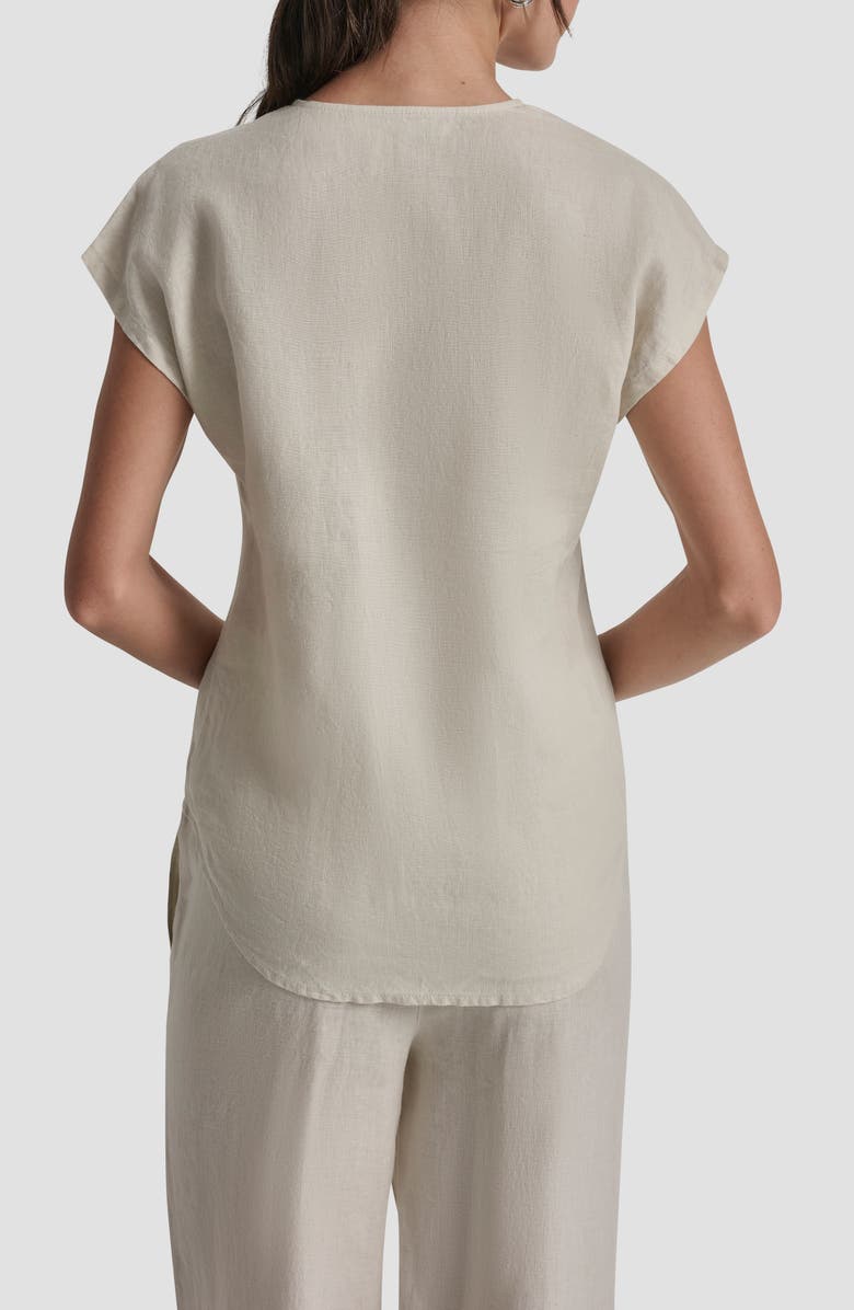 DKNY V-Neck Linen Top, Alternate, color, Natural
