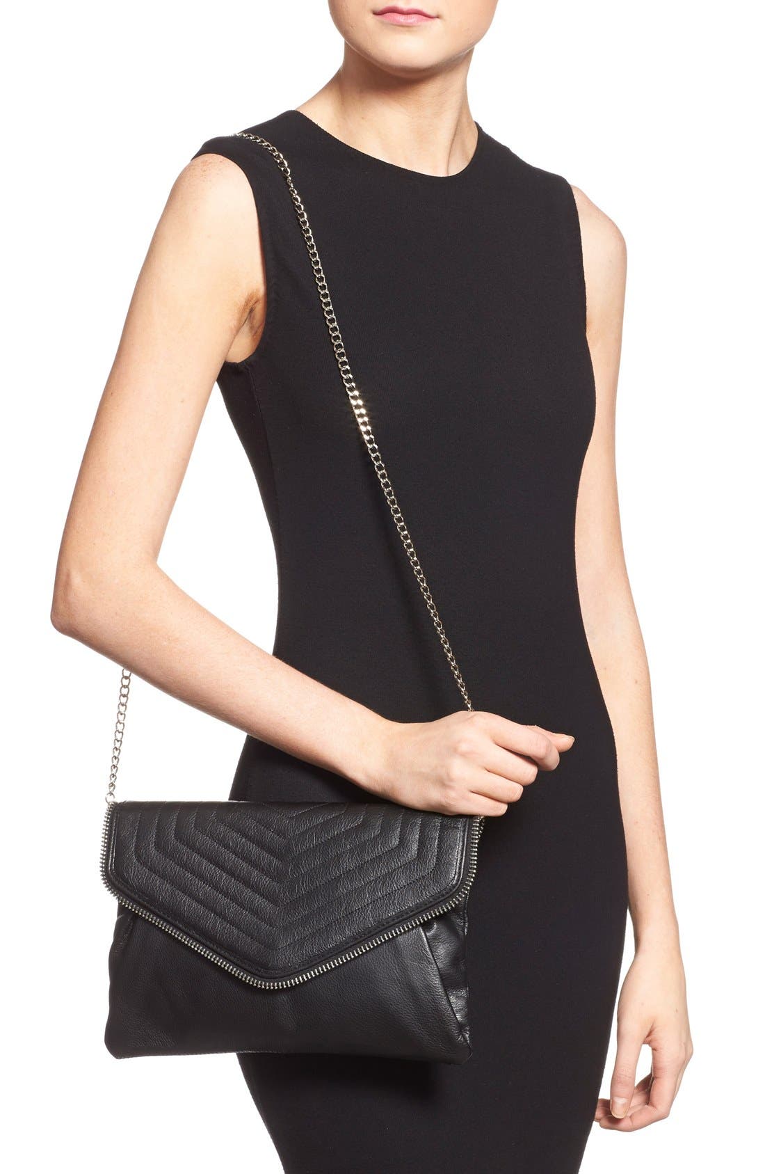 Leather Envelope Clutch, Alternate, color, BLACK QUILT