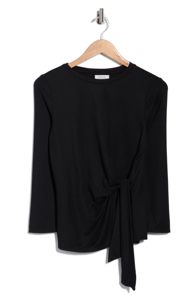 NORDSTROM RACK Three Quarter Sleeve Side Tie Knit Top, Alternate, color, Black