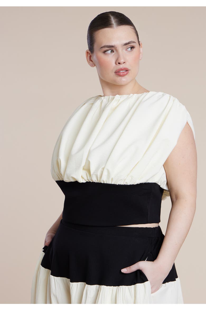 Combo Fabric Draped Top, Alternate, color, BLACK WHITE