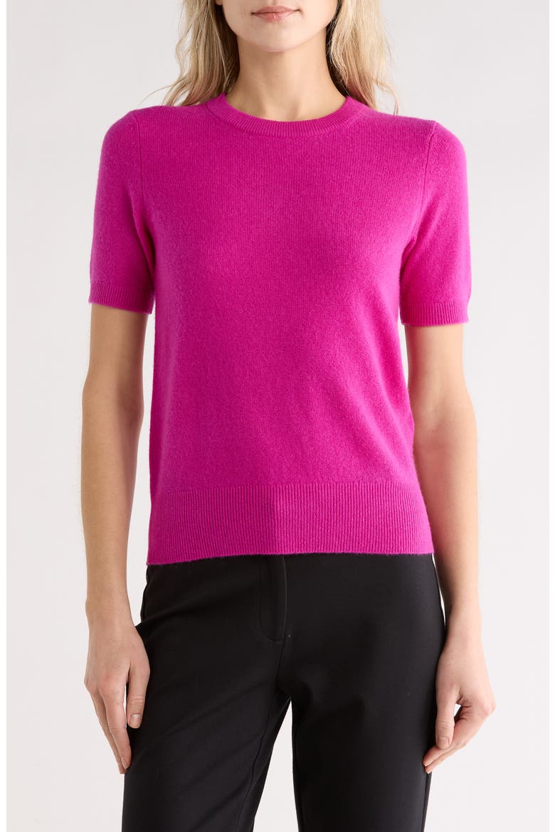 Short Sleeve Cashmere Sweater, Main, color, PINK WILD ASTER