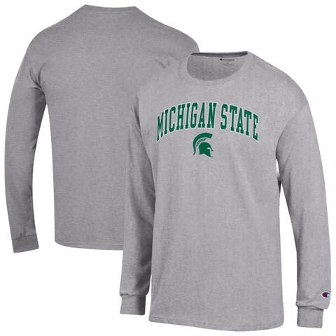 Men's Champion  Heather Gray Michigan State Spartans Arch Over Logo Long Sleeve T-Shirt