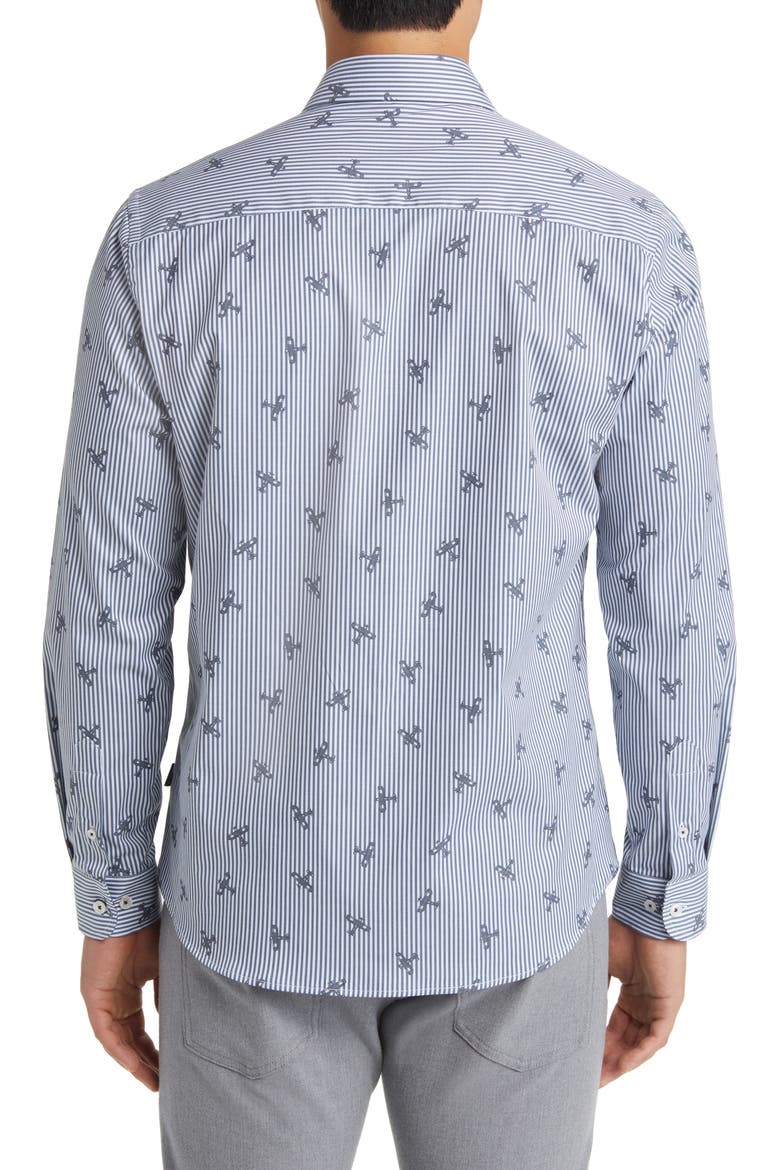 DRY TOUCH® Stripe Plane Print Performance Sateen Button-Up Shirt, Alternate, color, NAVY