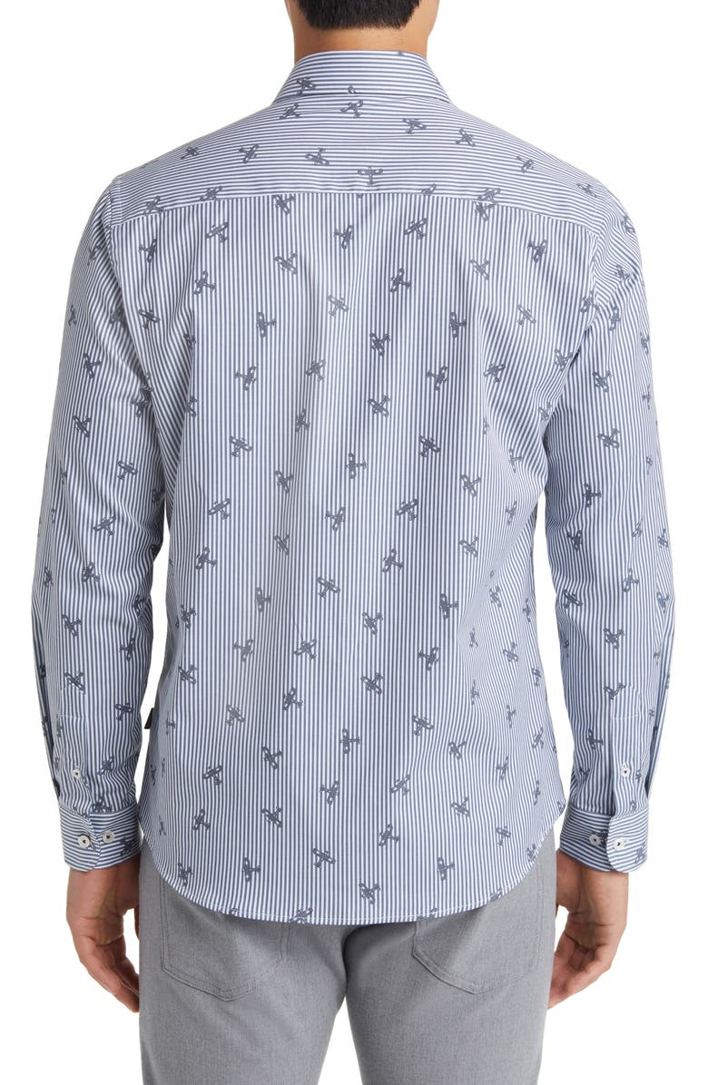 Stone Rose DRY TOUCH<sup>®</sup> Stripe Plane Print Performance Sateen Button-Up Shirt, Alternate, color, Navy