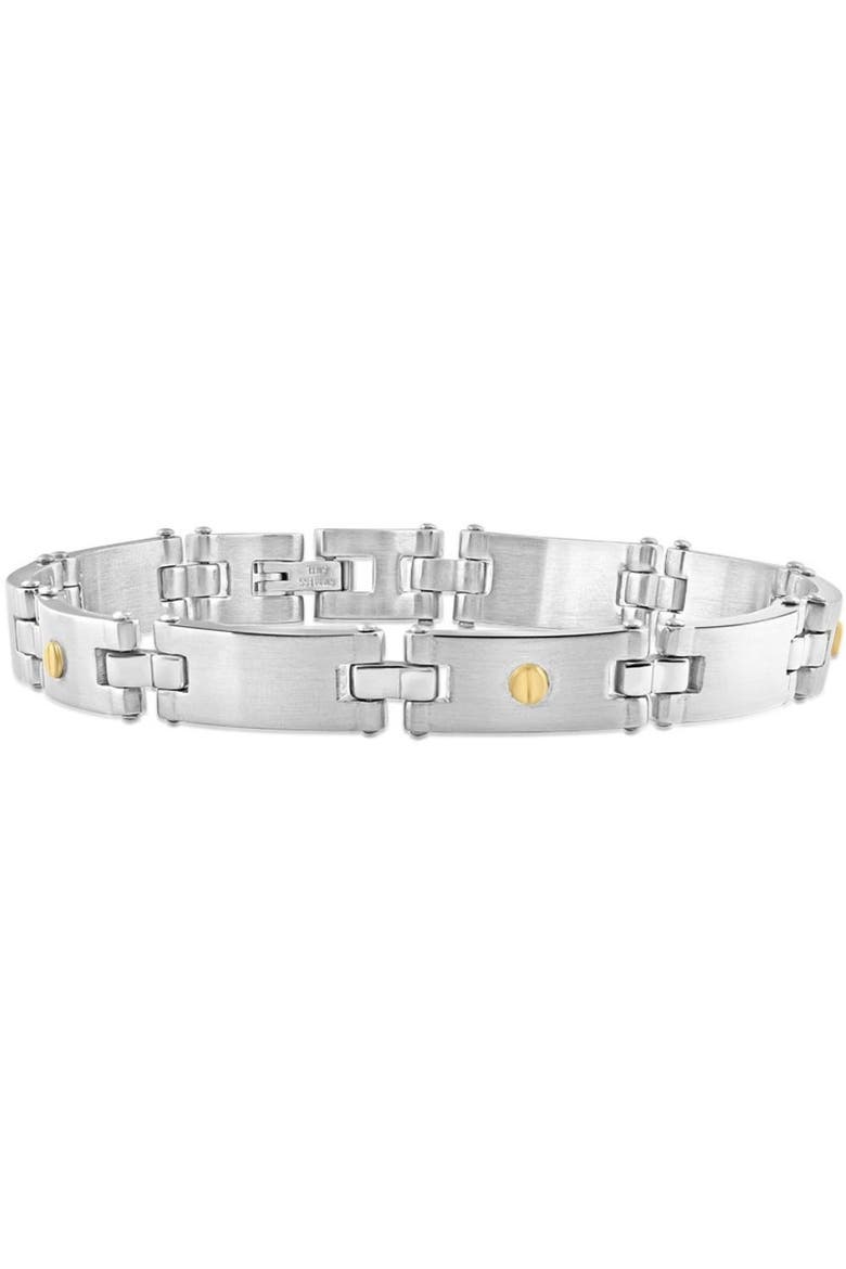 Men's Polished Steel And Dark Gold Two Tone Flexible 8mm Link 8.5 " Bracelet, Main, color, Stainless Steel