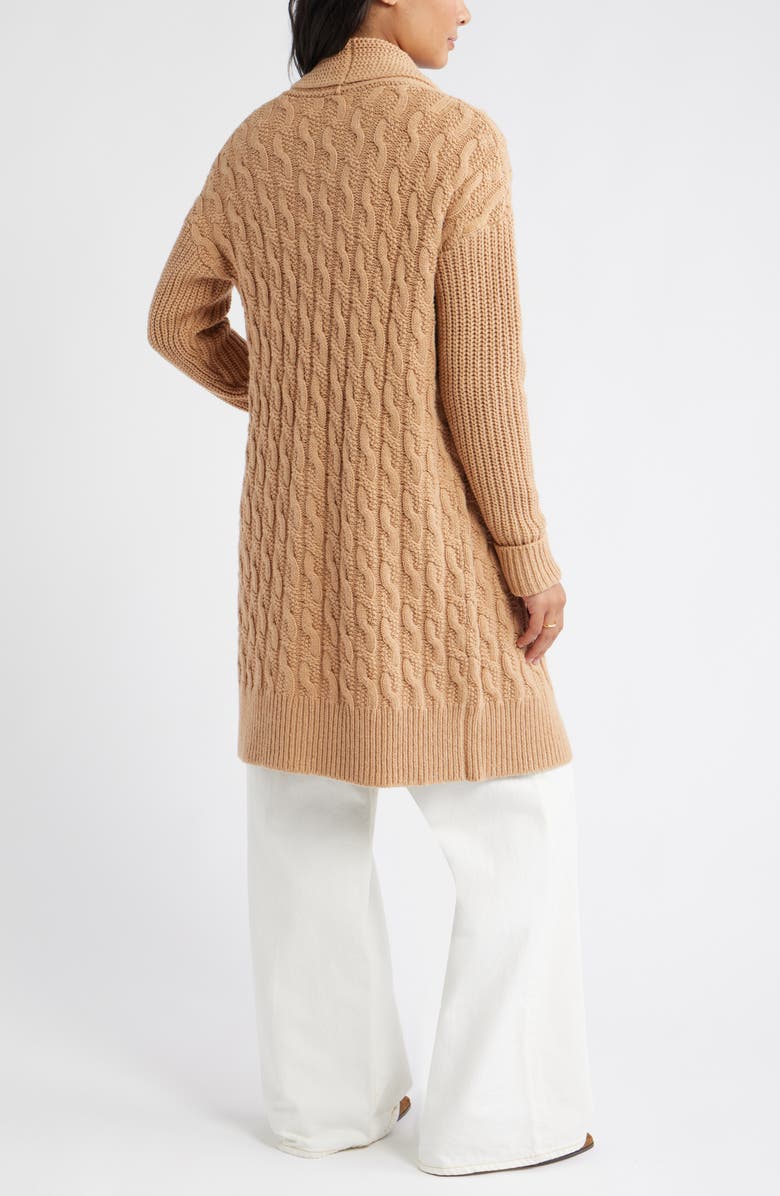 Caslon<sup>®</sup> Cable Longline Open Front Cardigan, Alternate, color, Tan Camel Dark Heather