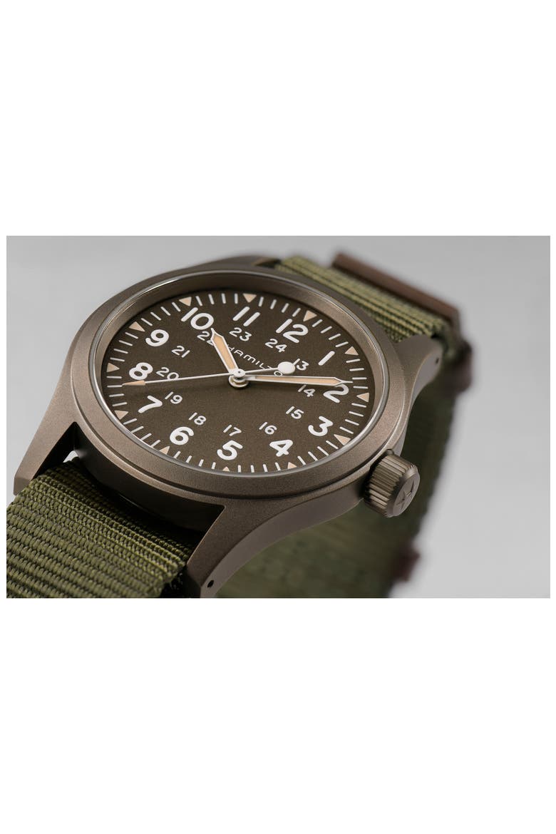 Khaki Field Mechanical NATO Strap Watch, 38mm, Alternate, color, GREEN