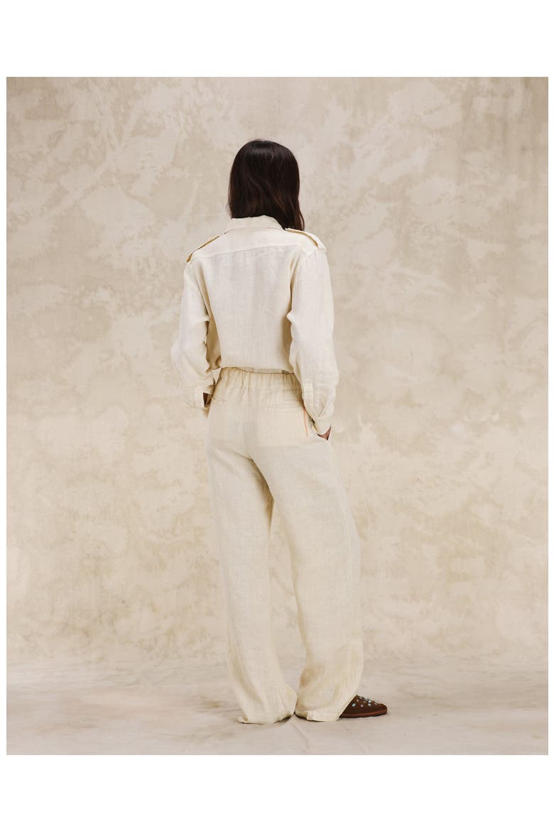 Jaleh Drawstring Linen Trousers, Alternate, color, MILK