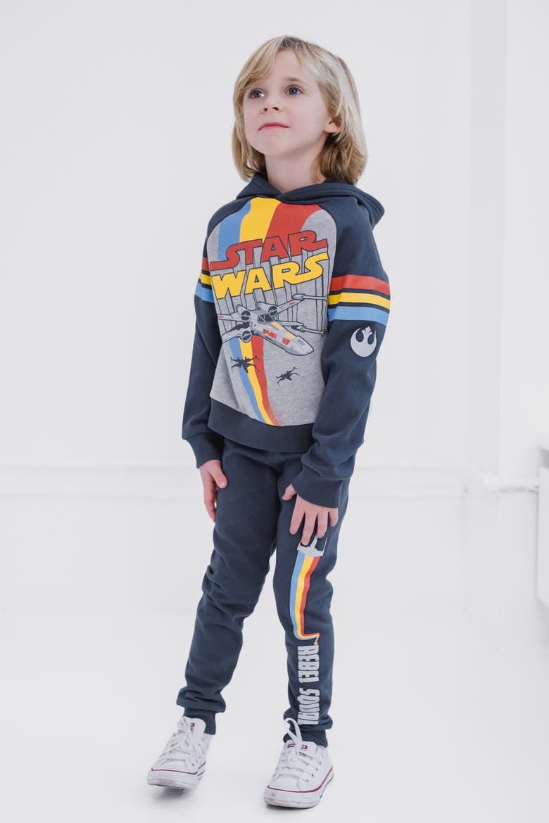 2-Piece Fleece Hoodie and Jogger Set, Alternate, color, Heather Grey Navy