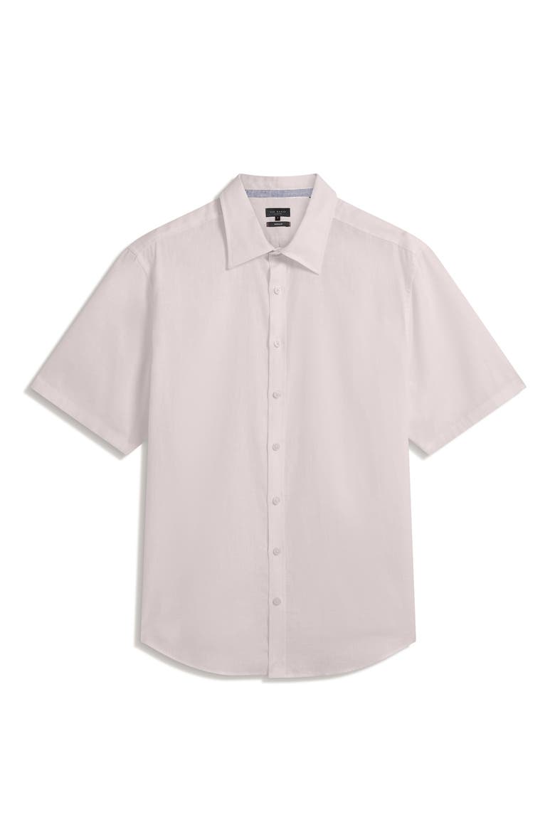 Wryte Regular Fit Short Sleeve Slub Linen & Cotton Button-Up Shirt, Alternate, color, WHITE