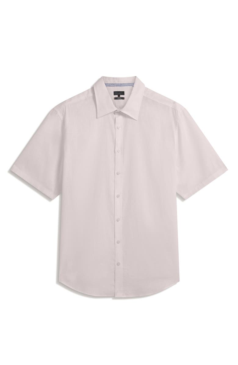 Ted Baker Wryte Regular Fit Short Sleeve Slub Linen & Cotton Button-Up Shirt, Alternate, color, 