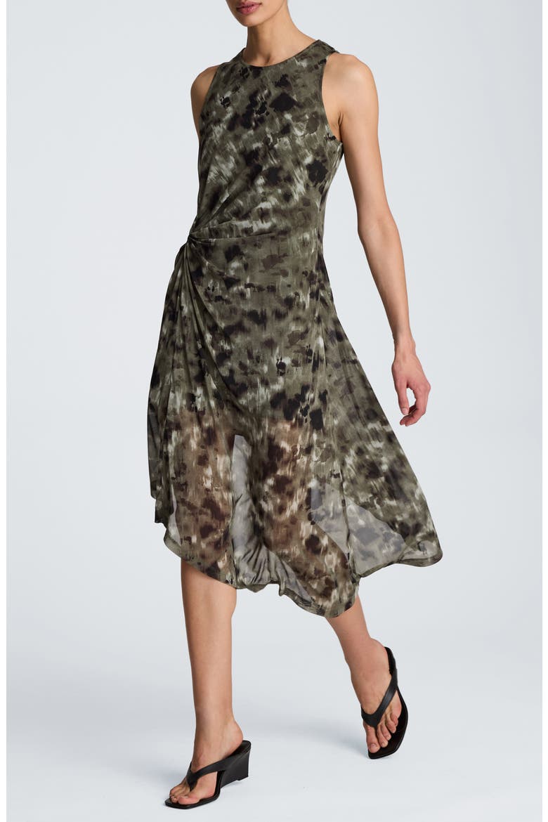 Print Sleeveless Asymmetric Midi Dress, Alternate, color, TURTLE GREEN MULTI