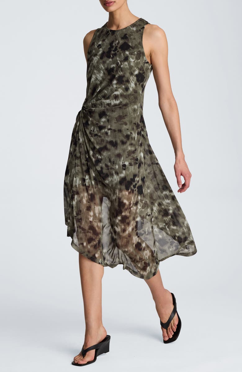 Kenneth Cole Print Sleeveless Asymmetric Midi Dress, Alternate, color,