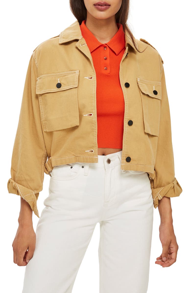 Topshop Topstitch Cotton Shacket, Main, color, 