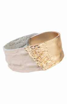 SAACHI Textured Metal & Leather Bracelet