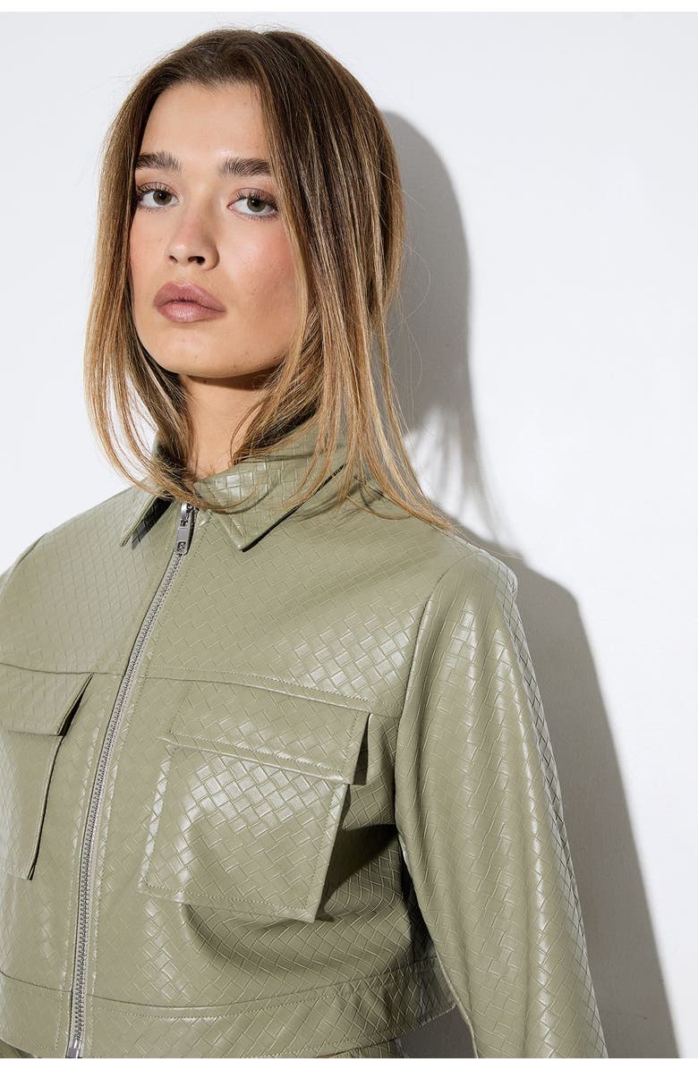 MissPap Woven Detail Faux Leather Jacket, Alternate, color, Olive