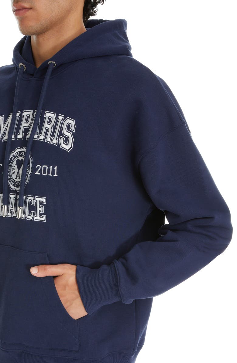 AMI PARIS France Logo Embroidered Organic Cotton Hoodie, Alternate, color,