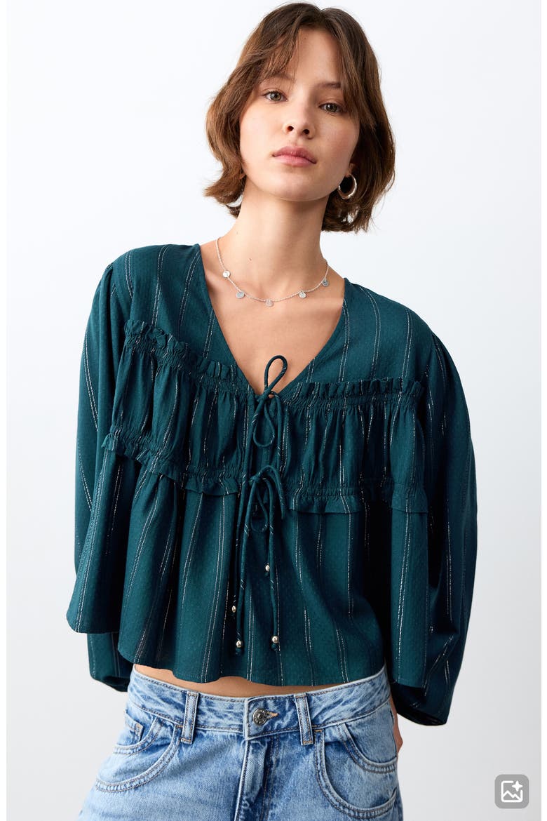 Metallic Stripe Bow Top, Alternate, color, PETROL BLUE