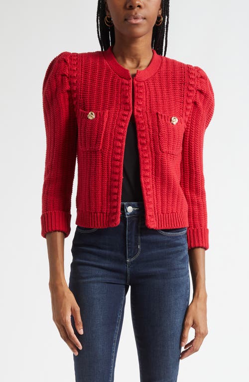 L'agence Delli Juliet Sleeve Cotton Blend Cardigan In Red