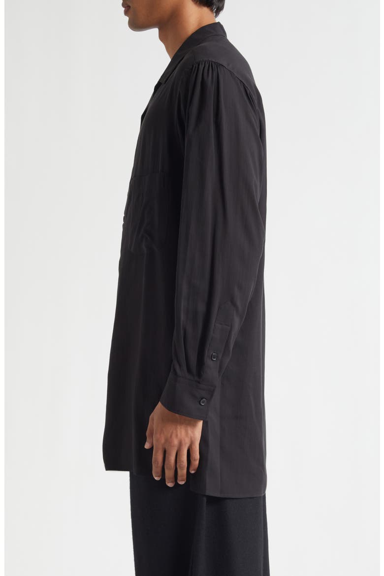 Longline Notched Collar Button-Up Shirt, Alternate, color, BLACK