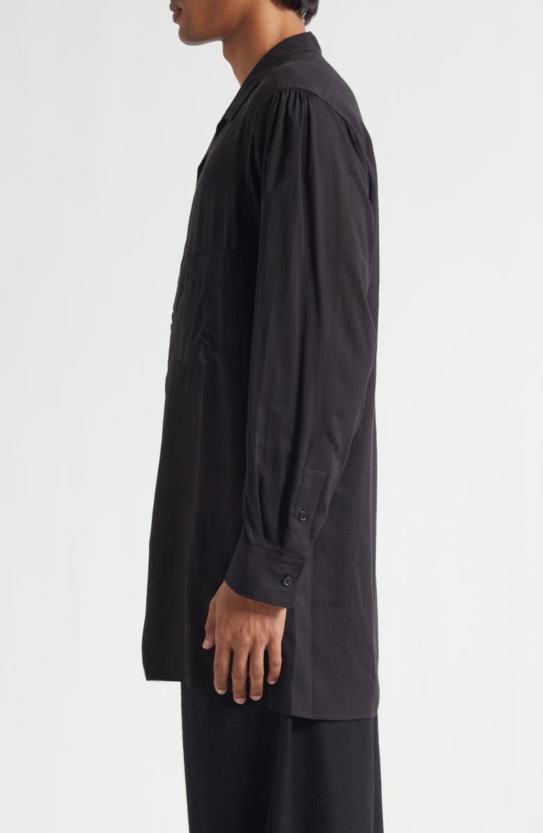 Yohji Yamamoto Longline Notched Collar Button-Up Shirt, Alternate, color, Black