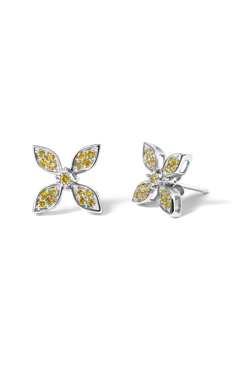 Sterling Silver Yellow Treated Diamond Accent Floral Stud Earrings, Alternate, color, Silver