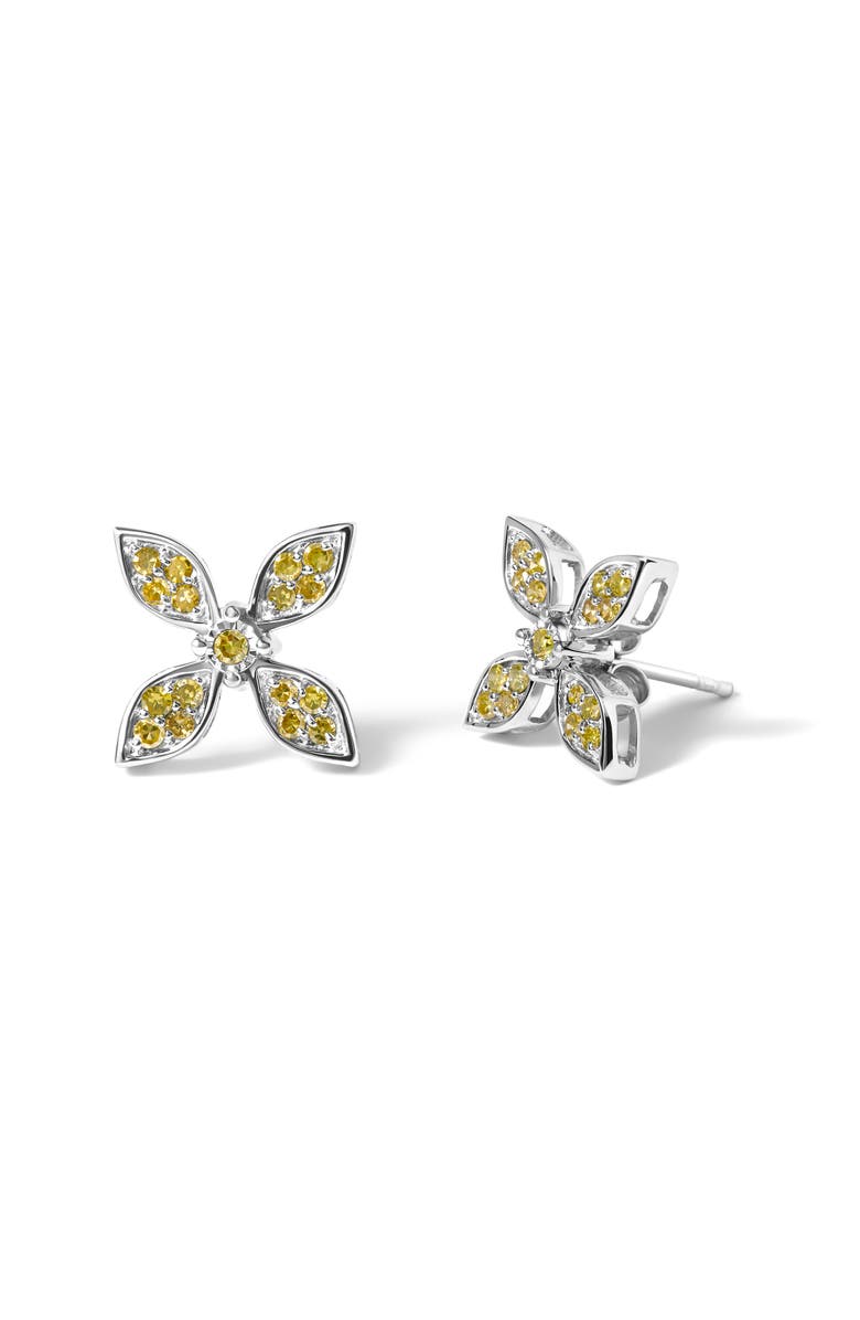 Haus of Brilliance Sterling Silver Yellow Treated Diamond Accent Floral Stud Earrings, Alternate, color, Silver