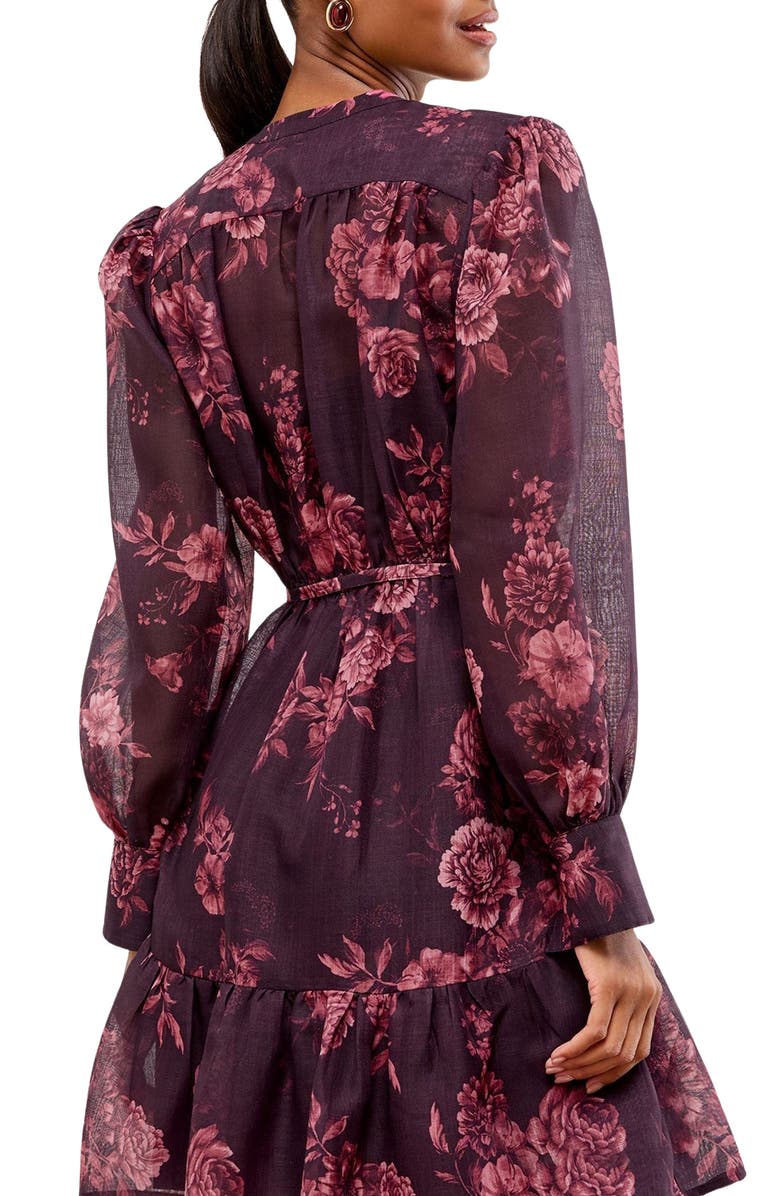 Lipsy Rose Tie Belt Long Sleeve Minidress, Alternate, color, Pink Multi