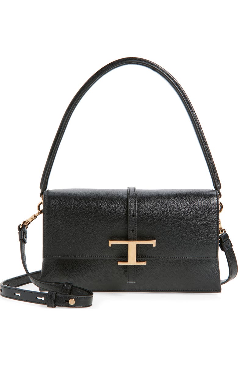 Tod's Mini T Timeless Leather Shoulder Bag, Main, color, Nero