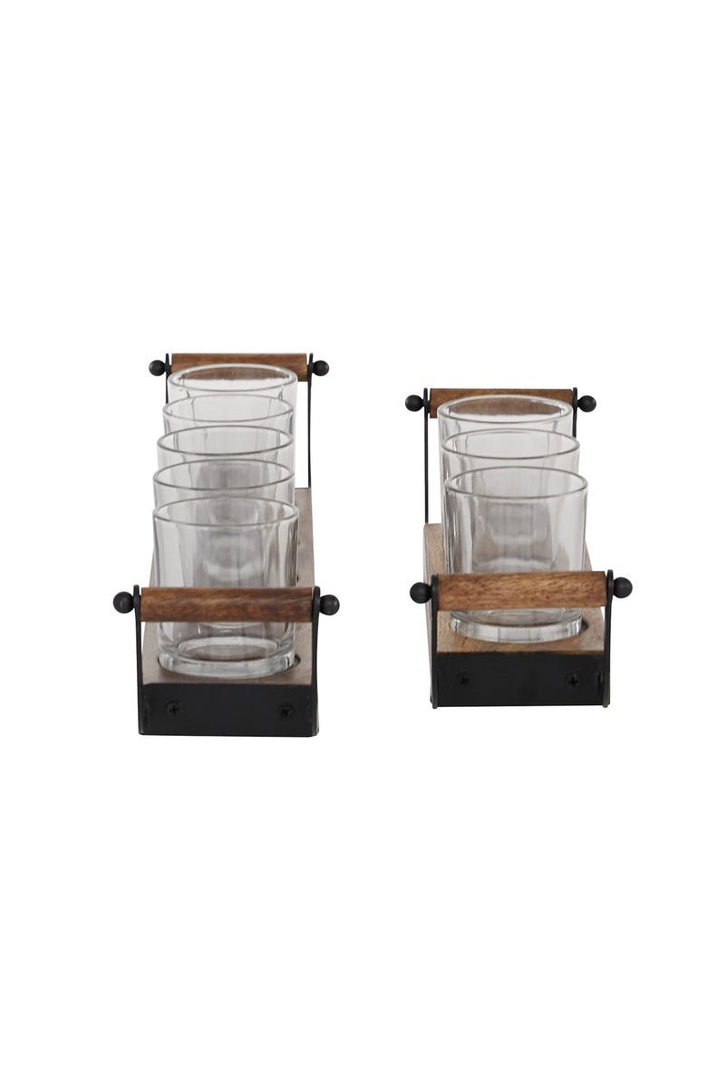 SONOMA SAGE HOME Brown Wood 8-Glass Sleeve Tea Light Candelabra - Set of 2, Alternate, color,