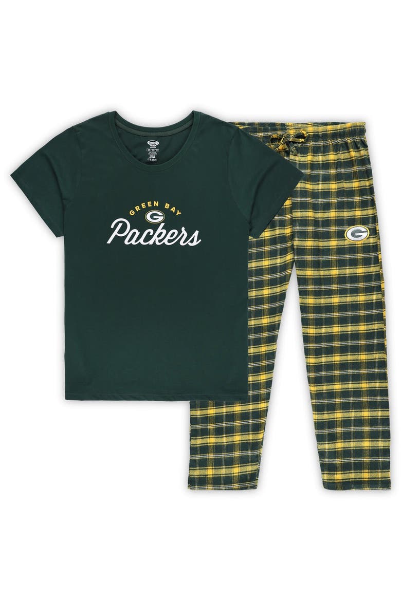 Women's Concepts Sport Green Green Bay Packers Plus Size Badge T-Shirt & Flannel Pants Sleep Set, Main, color, Green