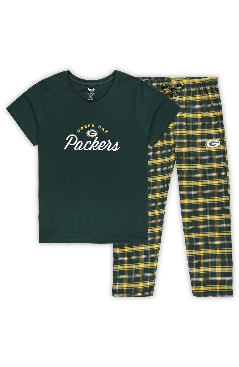 CONCEPTS SPORT Women's Concepts Sport Green Green Bay Packers Plus Size Badge T-Shirt & Flannel Pants Sleep Set, Main, color, 