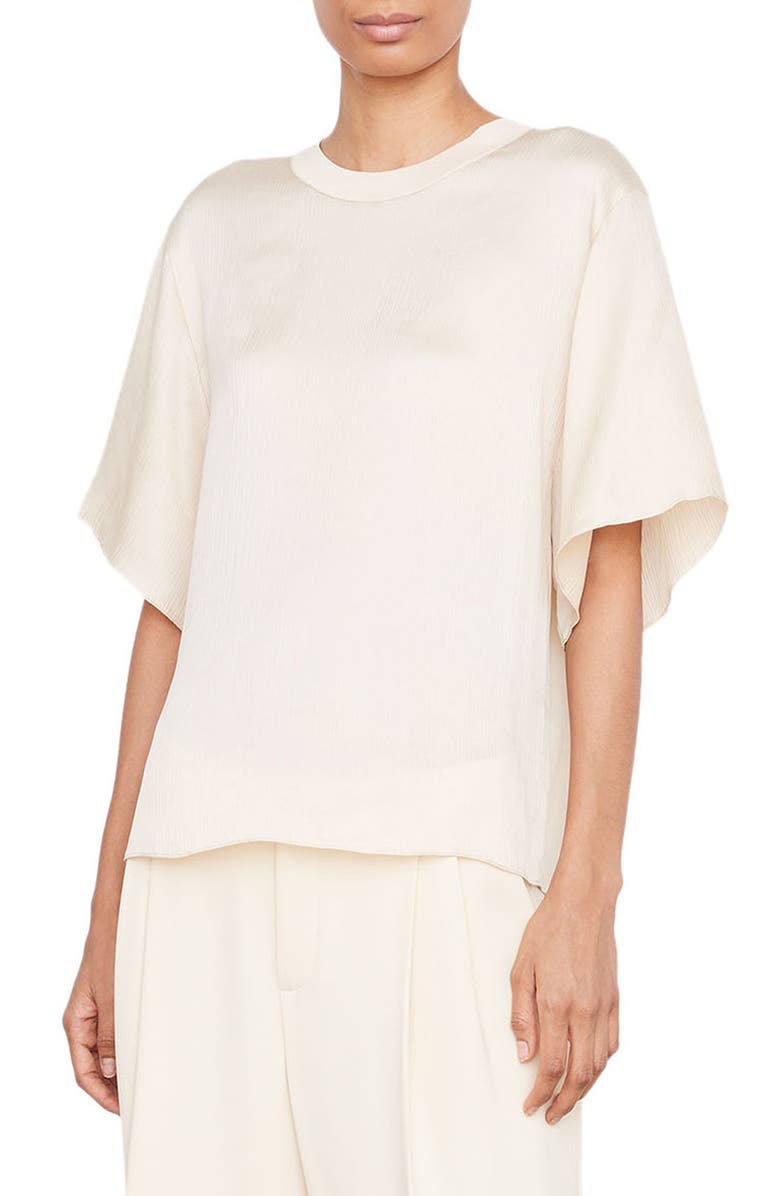 Vince Rib Trim Crewneck Silk Top, Main, color, 