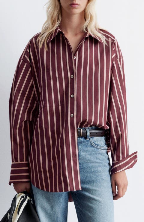 Stripe Oversize Cotton Button-Up Shirt