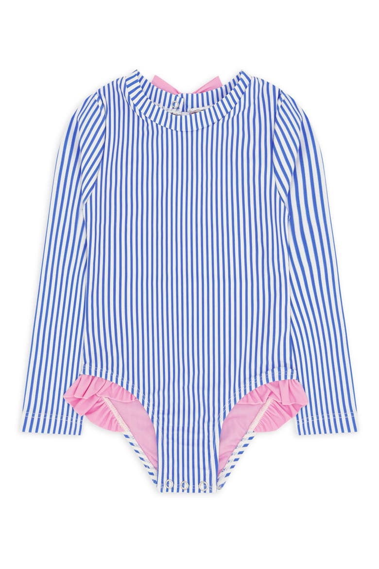 Kids' Coastal Cutie Stripe UPF 50+ One-Piece Rashguard Swimsuit, Main, color, MARINA BLUE