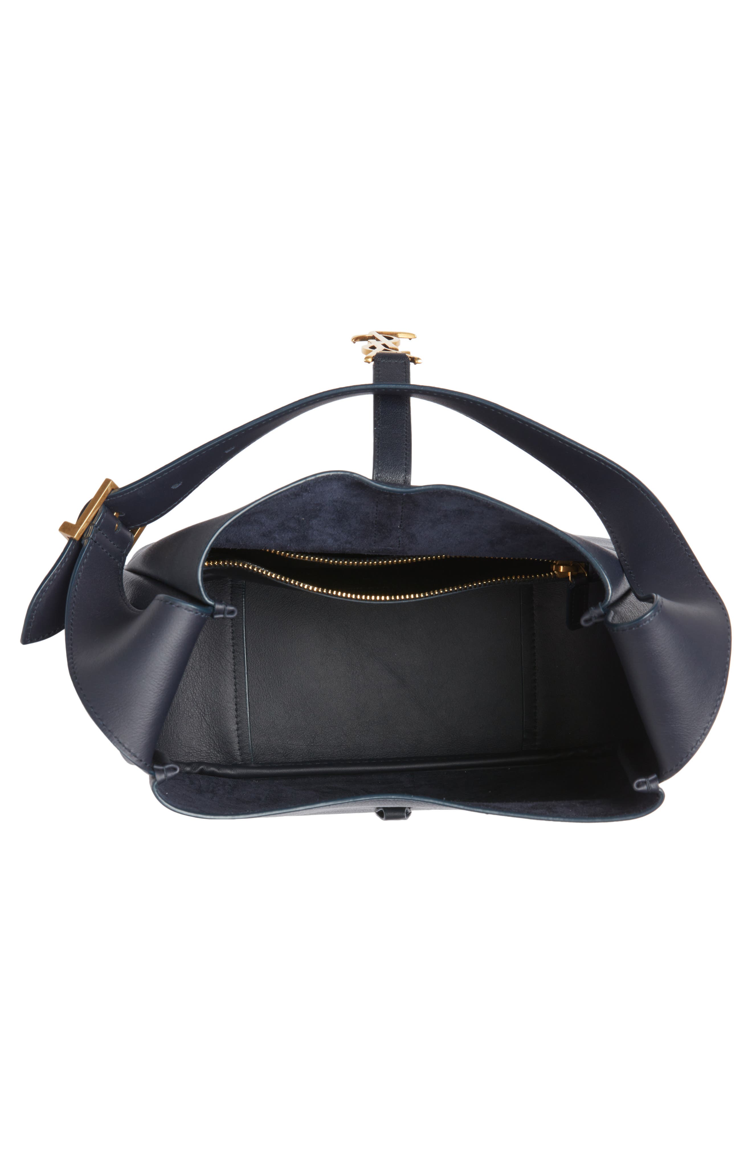 Saint Laurent Small Le 5 à 7 Leather Hobo, Alternate, color, Bleu Abysse