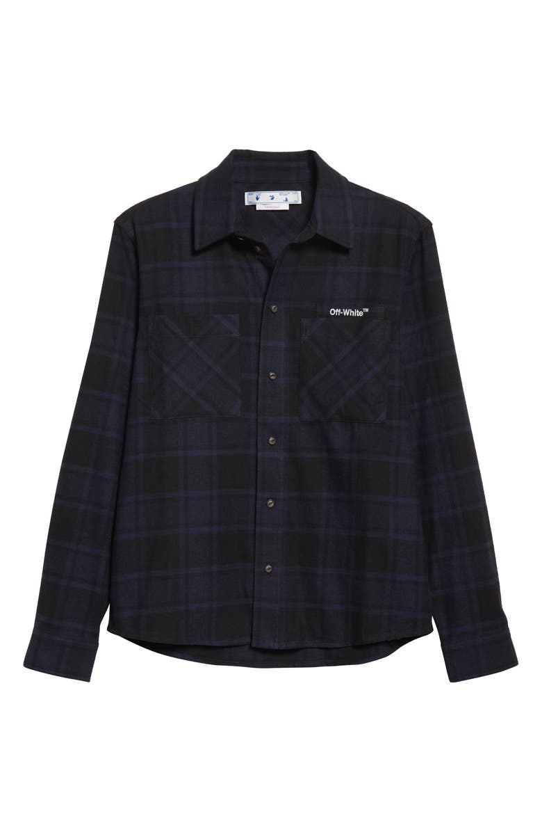 Off-White Logo Arrow Cotton Blend Flannel Button-Up Shirt, Alternate, color, 