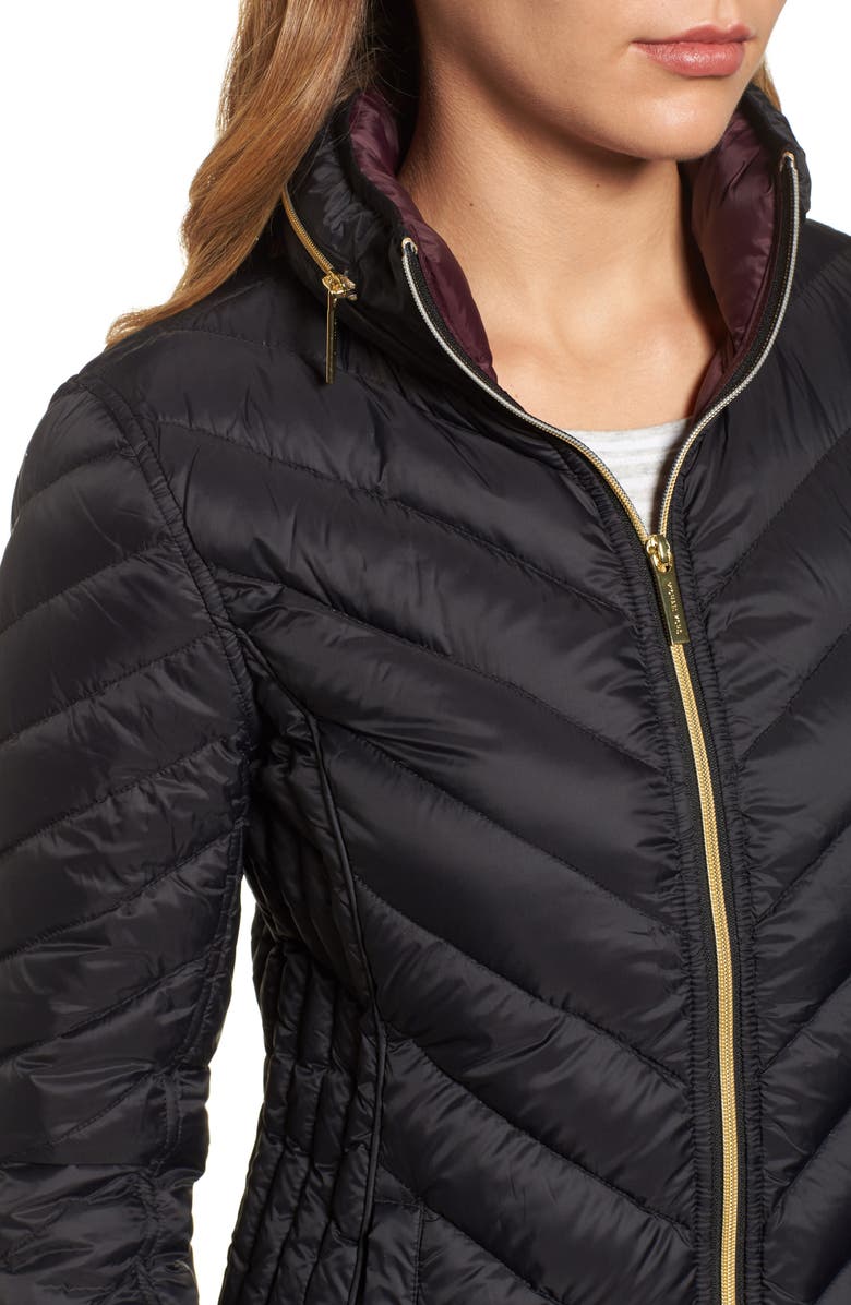 MICHAEL Michael Kors Chevron Quilted Packable Down Puffer Jacket with Stowaway Hood, Alternate, color, 