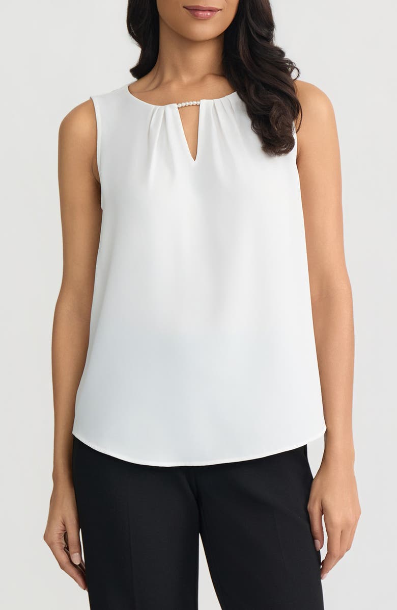 KASPER Faux Pearl Sleeveless Shell Top, Main, color, Lily White