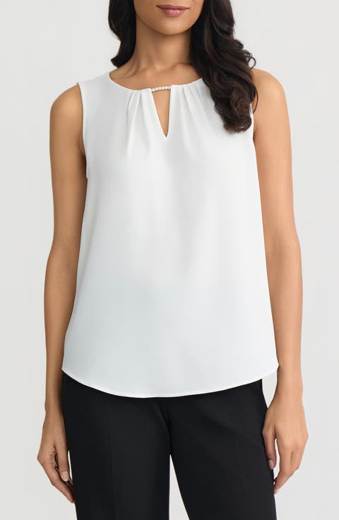 KASPER Faux Pearl Sleeveless Shell Top (Petite)