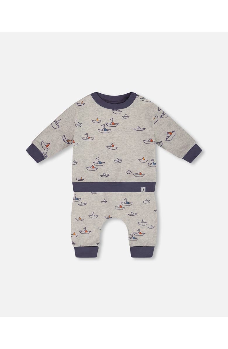 Deux par Deux Baby Boy's Printed Organic Cotton Top And Pant Set Little Paper Boats, Main, color, 