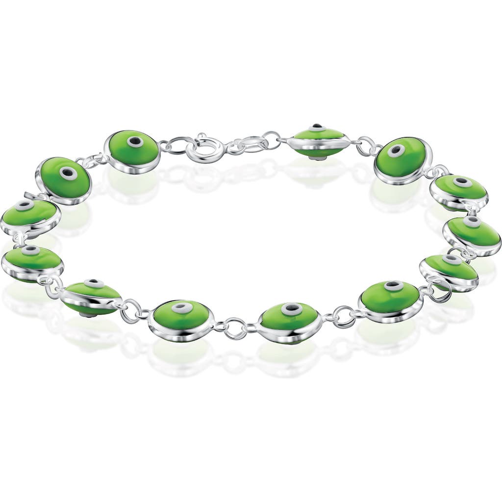 Best Silver Evil Eye Enamel Station Bracelet In Silver/green