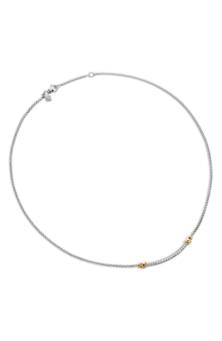 David Yurman Petite Helena Sterling Silver & 18K Yellow Gold Diamond Wrap Station Necklace, 29mm, Alternate, color, Diamond/ Silver