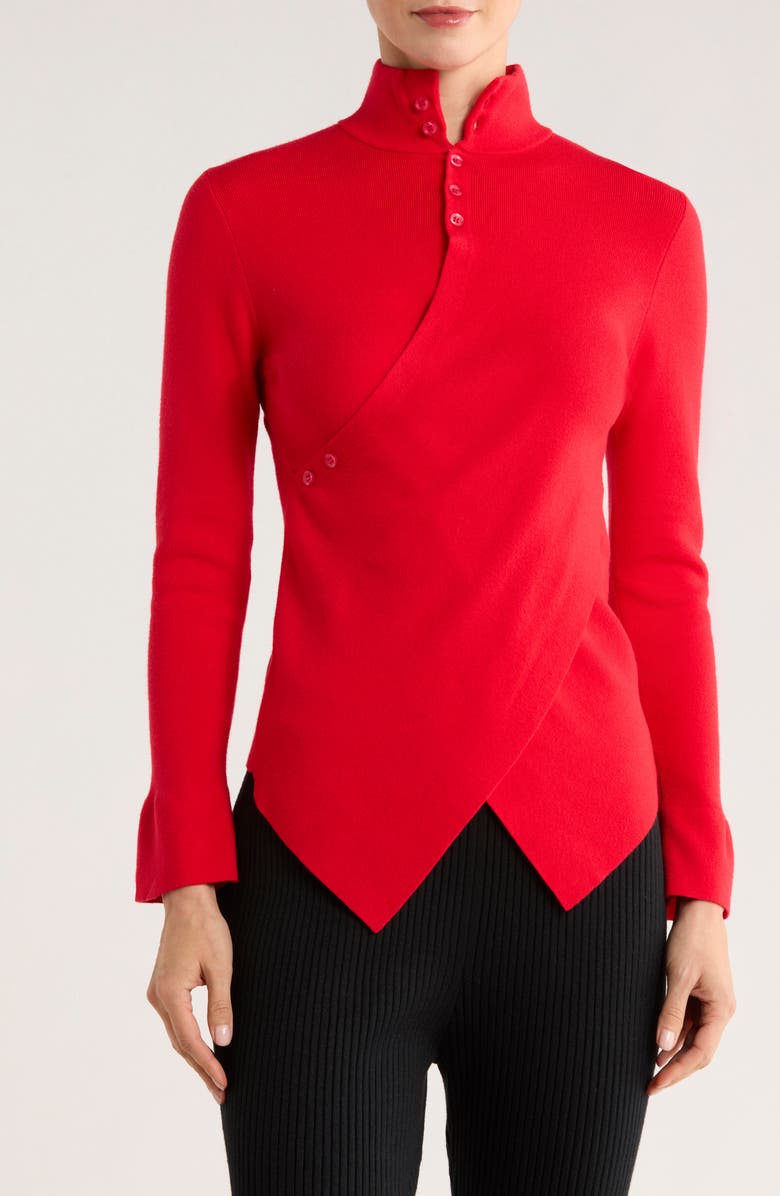 PATRIZIA LUCA Henley Criss Cross Sweater, Main, color, Red