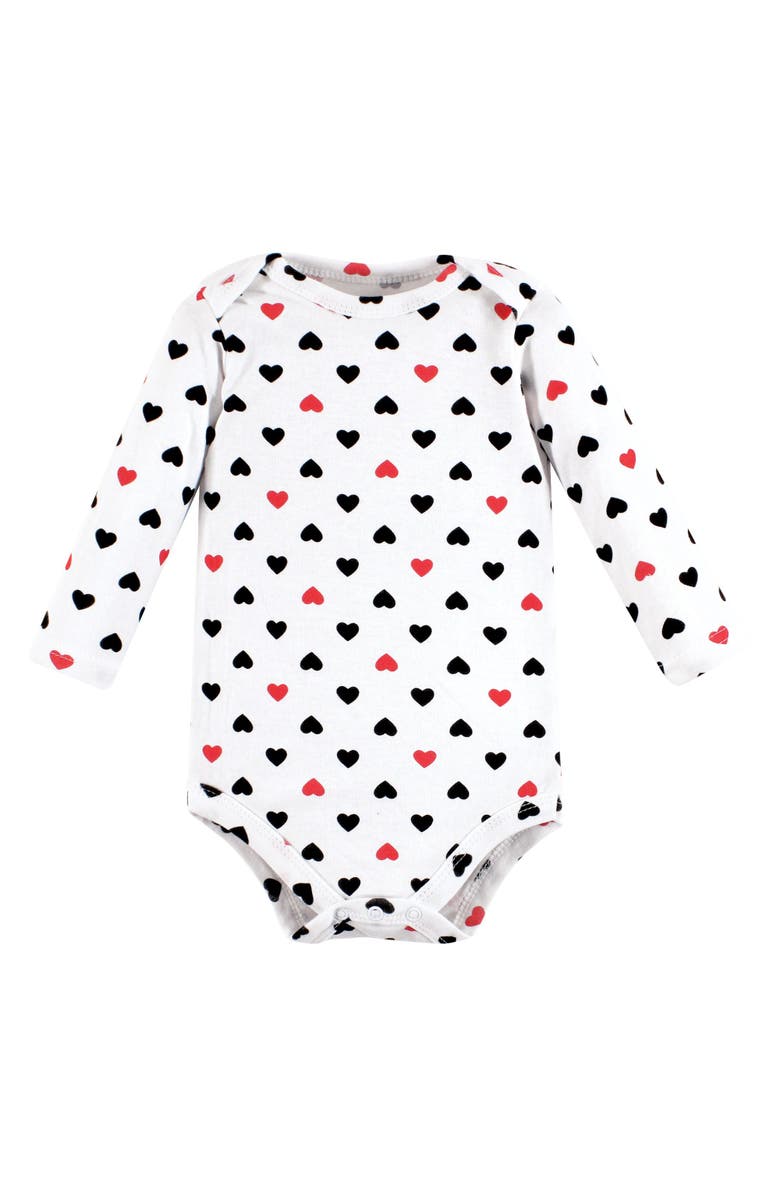 Hudson Baby Essential Long-Sleeve Cotton Bodysuit Set, Alternate, color, Girl Mommy Red Black 5-Pack