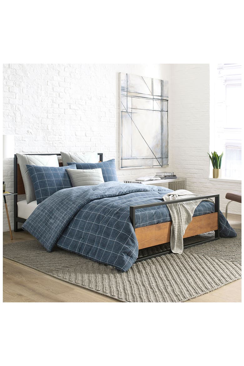 Holden Grid Print Comforter Set, Main, color, INDIGO