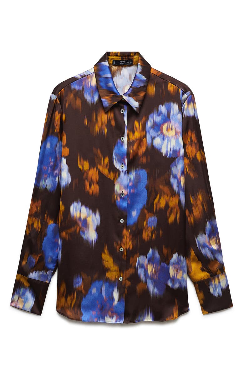 MANGO Print Satin Button-Up Shirt, Main, color, 