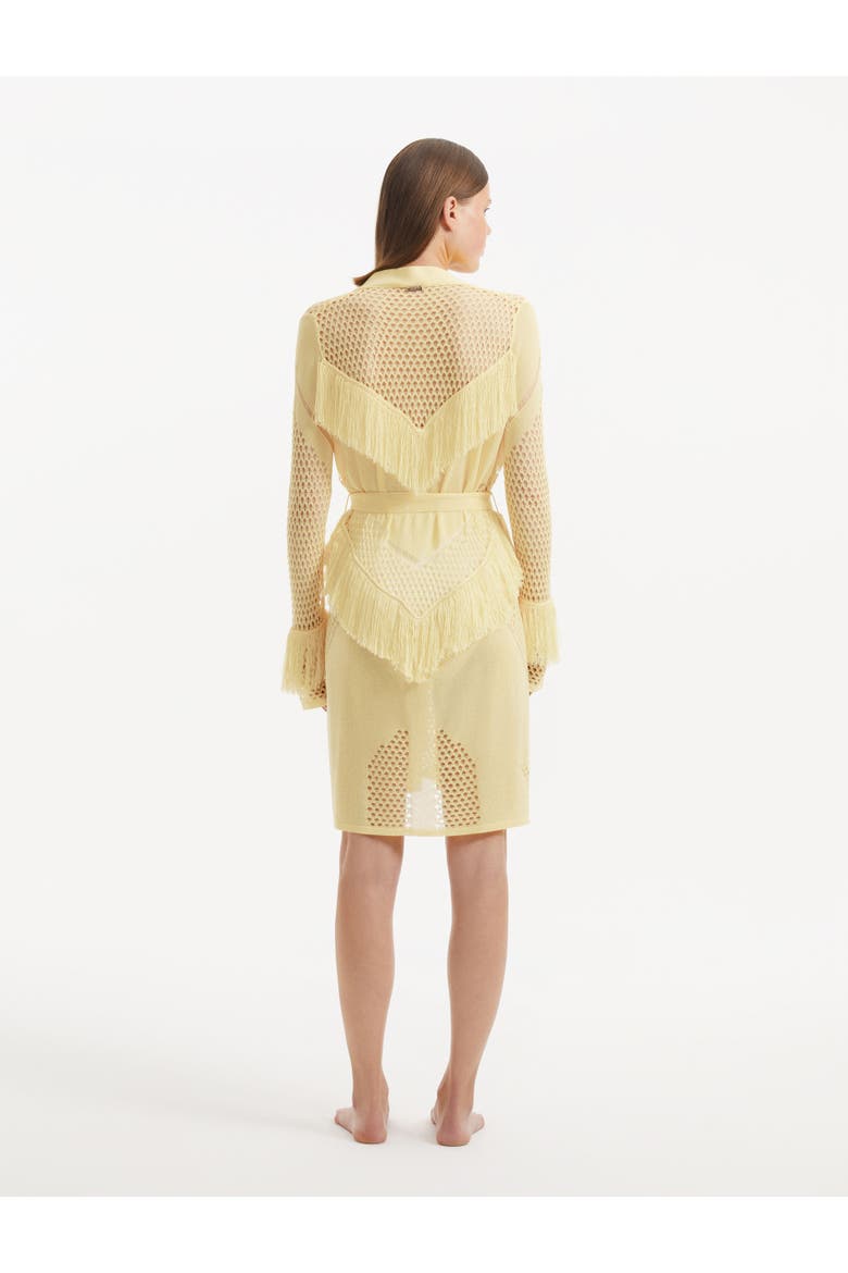Kenga Knitted Knee-Length Long-Sleeve Belted Kaftan, Alternate, color, Yellow